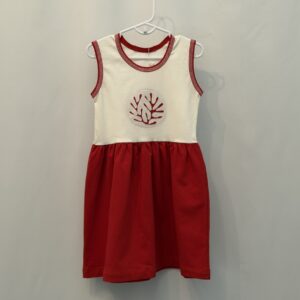 Artikl 3006- Suvenir dječja haljina bez rukava, crveni donji dio,gornji dio natur- motiv koralja